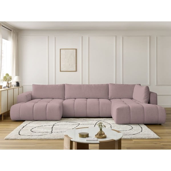 Colțar roz extensibil/cu spațiu de depozitare (cu colț pe partea dreaptă/în formă de "U") Fuji – Bobochic Paris-image-1