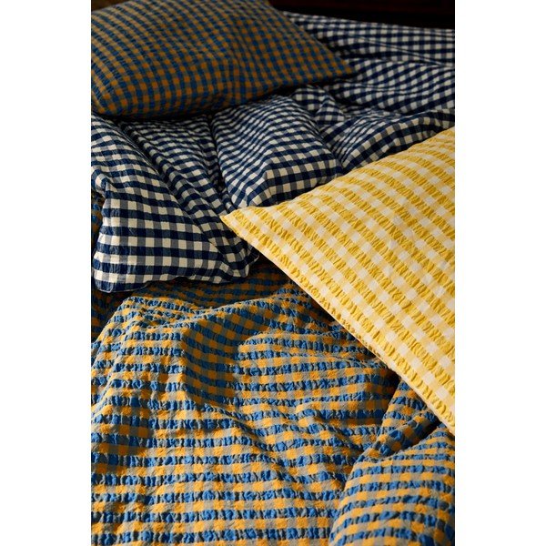 Lenjerie de pat galben ocru/albastru din țesătură crep pentru pat de o persoană 140x200 cm Bæk&Bølge – JUNA-image-4