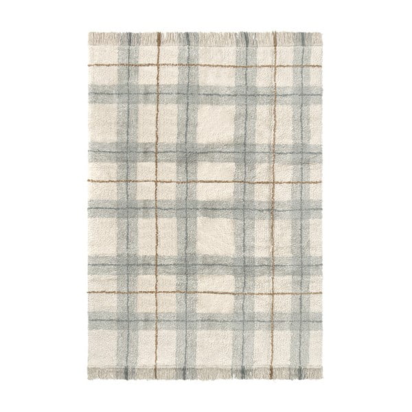 Covor crem-verde salvie lavabil, țesut manual din bumbac 90x120 cm Tartan Blue Sage – Lorena Canals