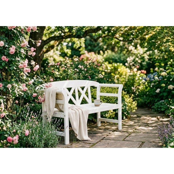 Bancă de grădină albă din lemn masiv Vancouver - Garden Pleasure-image-1