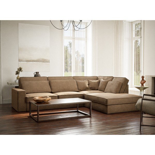 Colțar maro deschis cu tapițerie din chenille (cu colț pe partea dreaptă/în formă de ”L”) Kirou – Maison de Rêve-image-1