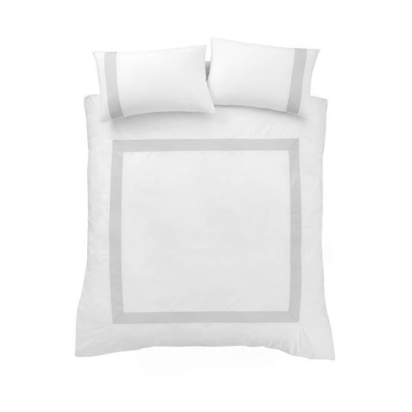 Lenjerie  albă/gri din bumbac pentru pat de o persoană 135x200 cm - Bianca