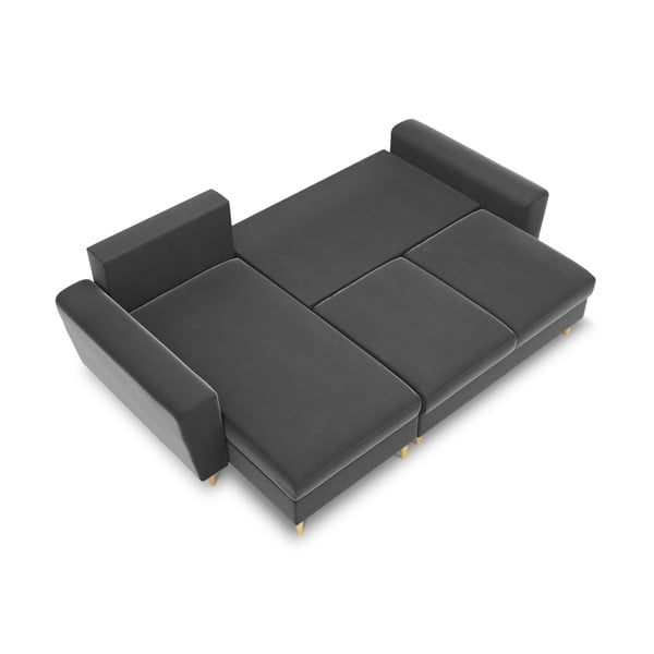 Colțar gri deschis extensibil, cu spațiu de depozitare cu tapițerie din catifea Kyoto – Cosmopolitan Design-image-1