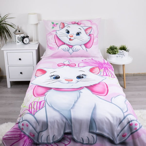 Lenjerie de pat pentru copii roz din bumbac pentru pat de o persoană 140x200 cm Marie Cat "Pink" – Jerry Fabrics-image-1