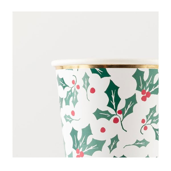 Pahare de unică folosință 8 buc. din hârtie Holly Pattern – Meri Meri-image-1