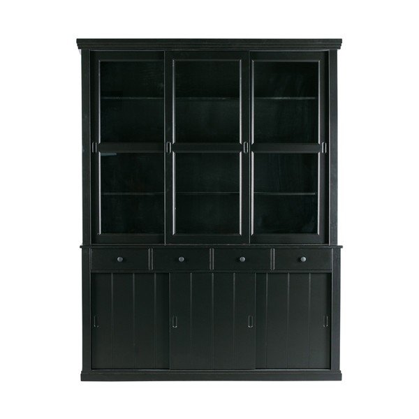 Vitrină neagră din lemn de pin cu ușă glisantă 166x214 cm Lagos – WOOOD