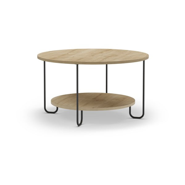 Măsuță de cafea în culoare naturală rotundă cu blat cu aspect de lemn de stejar ø 80 cm Tonka – Marckeric-image-2