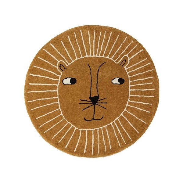 Covor pentru copii maro din amestesc de lână ø95 cm Lion – OYOY Mini