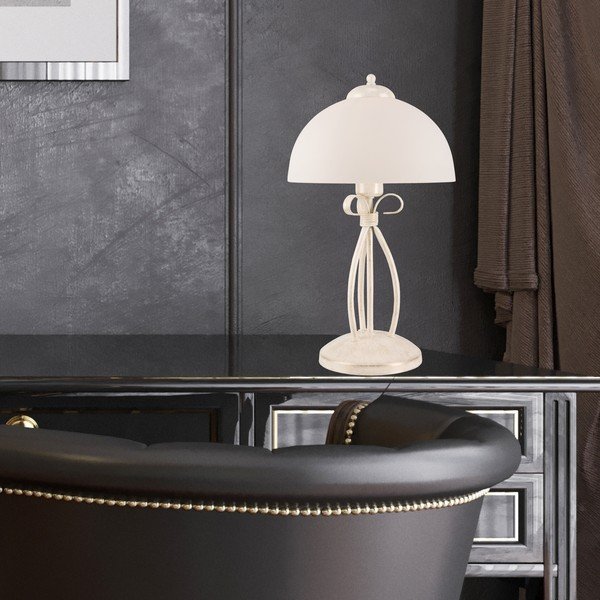 Veioză albă cu abajur din sticlă (înălțime 43 cm) Adelle – LAMKUR-image-1