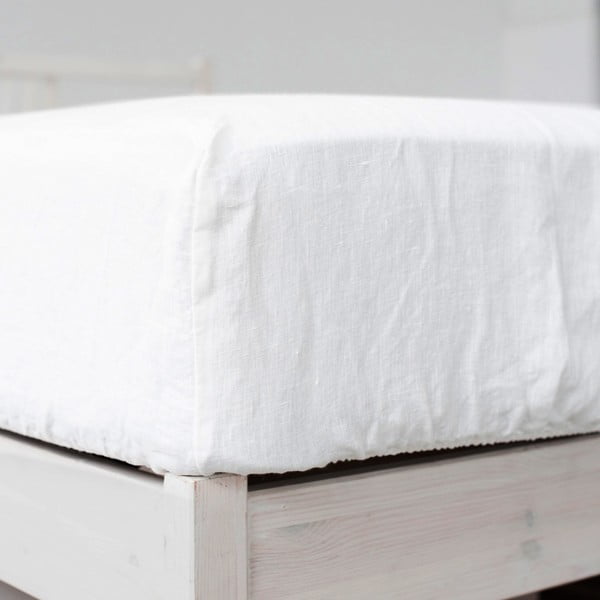 Cearceaf alb din amestec de in cu elastic 90x200 cm – Linen Tales-image-2