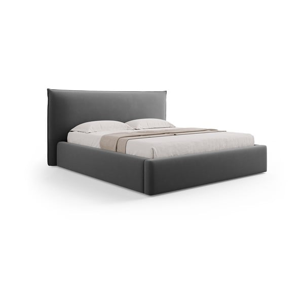 Pat matrimonial gri închis tapițat cu spațiu de depozitare cu somieră 180x200 cm Elio – Milo Casa-image-4