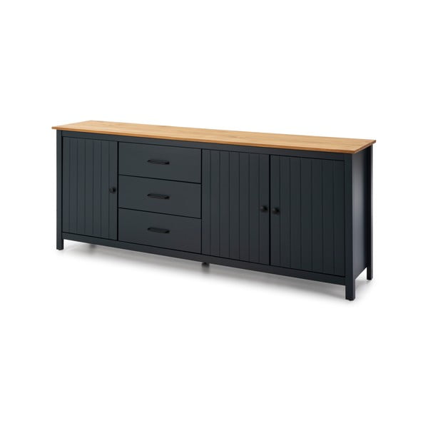 Comodă albastru-închis joasă din lemn de pin 190x80 cm Miranda – Marckeric-image-3