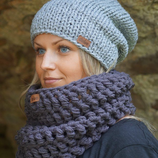 Căciulă tricotată manual DOKE Grey Beanie-image-1