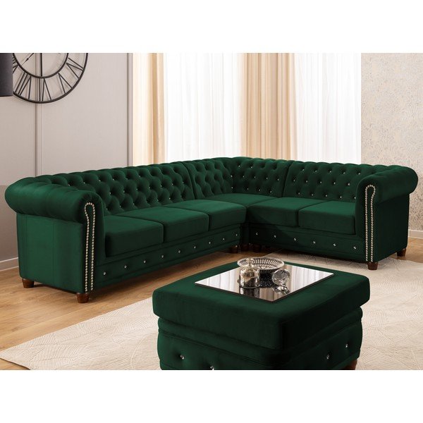 Colțar verde extensibil cu tapițerie din catifea (cu colț pe partea dreaptă/în formă de ”L”) York Blik – Ropez-image-1