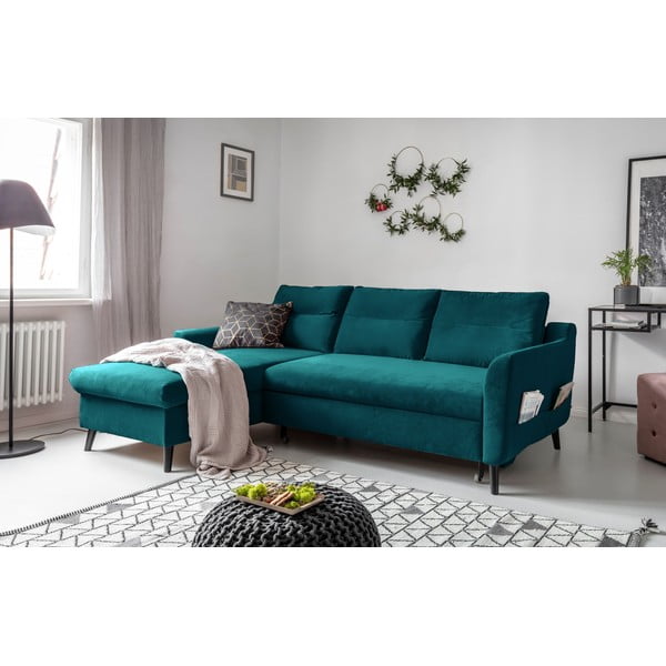 Colțar extensibil din catifea cu șezlong pe partea stângă Miuform Stylish Stan, turcoaz-image-3
