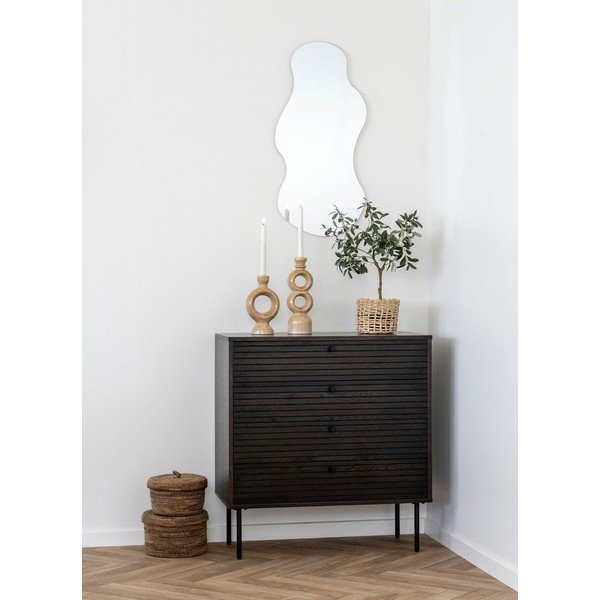 Comodă maro închis joasă cu aspect de lemn de stejar 80x85 cm Kyoto – House Nordic-image-1