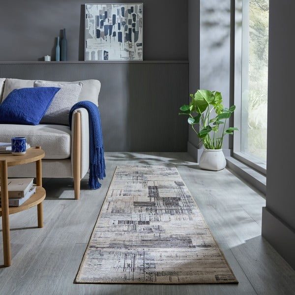 Covor tip traversă gri lavabil 60x230 cm Silas Abstract – Flair Rugs-image-1