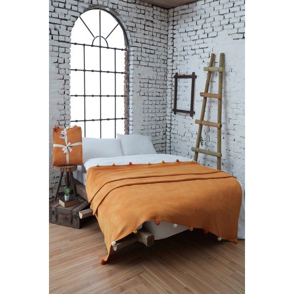 Cuvertură galben-muștar din polar, fleece 200x220 cm Pom Pom – Mijolnir-image-1