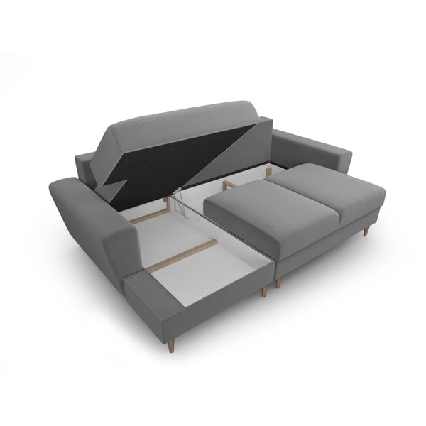 Colțar gri deschis extensibil, cu spațiu de depozitare cu tapițerie din catifea (cu colț pe partea stângă, cu șezlong) Kyoto – Cosmopolitan Design-image-3