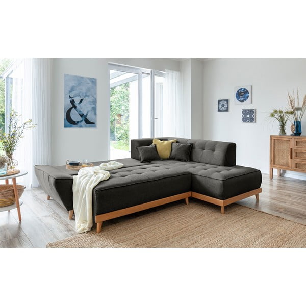 Colțar extensibil cu șezlong pe partea dreaptă Miuform Dazzling Daisy L, gri închis-image-4