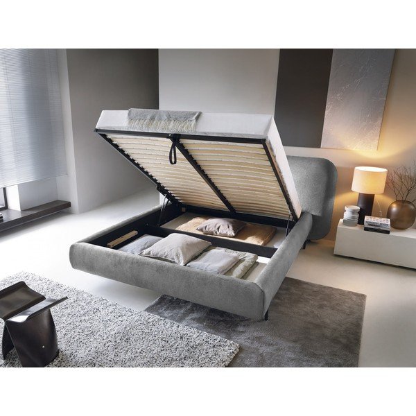 Pat matrimonial gri tapițat cu spațiu de depozitare cu somieră 160x200 cm Pointt – ELTAP-image-2