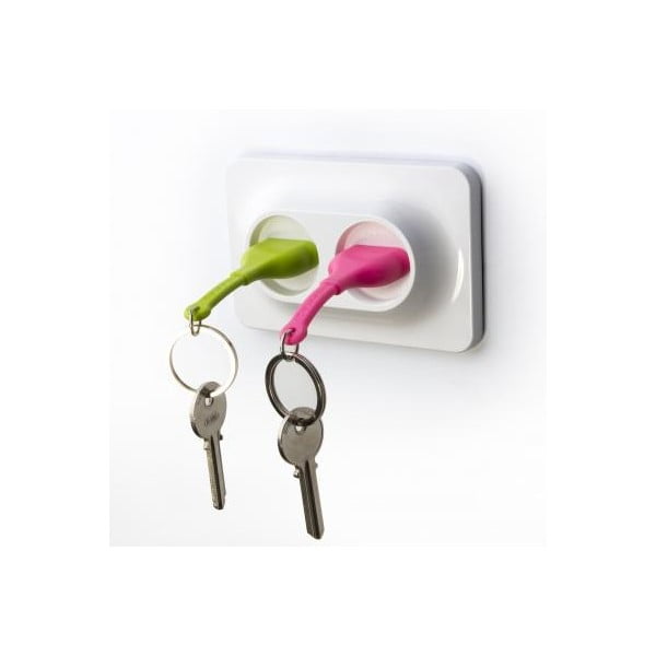Cuier pentru chei cu breloc Qualy&CO Double Unplug, verde și roz