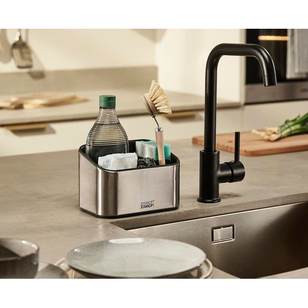 Suport pentru accesorii de spălat argintiu lucios din metal Surface – Joseph Joseph-image-1