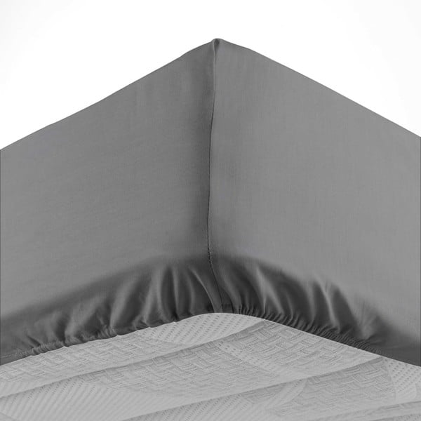 Cearceaf gri antracit din bumbac cu elastic 160x200 cm Lina – douceur d'intérieur-image-3