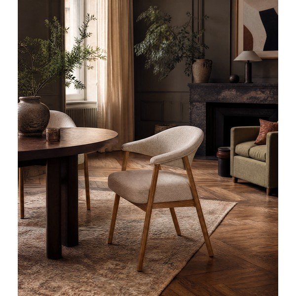 Set de scaune de sufragerie crem cu cotiere 2 buc. din lemn de stejar Elk – Unique Furniture-image-1