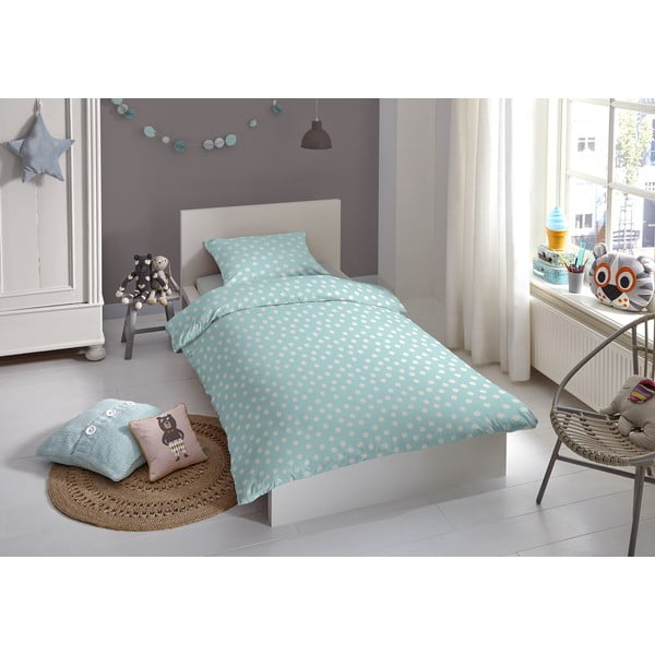 Lenjerie de pat din bumbac pentru copii Good Morning Dots, 100 x 135 cm, albastru-image-1