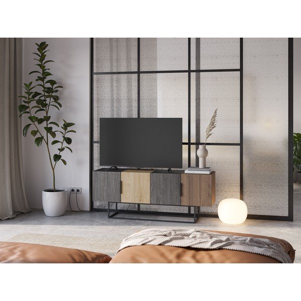 Masă TV maro/în culoare naturală cu aspect de lemn de stejar 140x55 cm Titan – Marckeric-image-1
