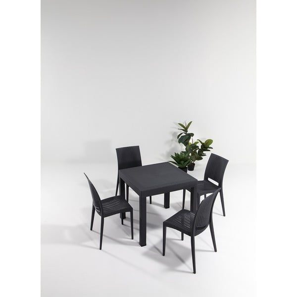 Set de dining pentru grădină gri antracit din ratan artificial pentru 4 persoane Rattan – Floriane Garden-image-1