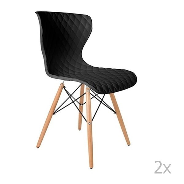 Set 2 scaune cu picioare din lemn de fag White Label Crow, negru