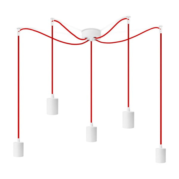 Lustră cu 5 cabluri Bulb Attack Cero, roșu - alb
