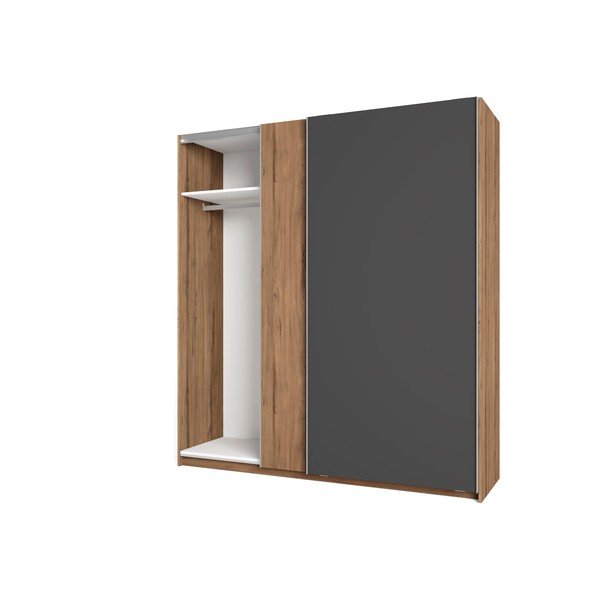 Dulap gri cu aspect de lemn de nuc cu uși glisante 182x200 cm Malta - Marckeric-image-2