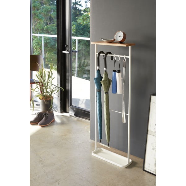 Suport de umbrele cu raft din lemn Yamazaki Tower, alb-image-4