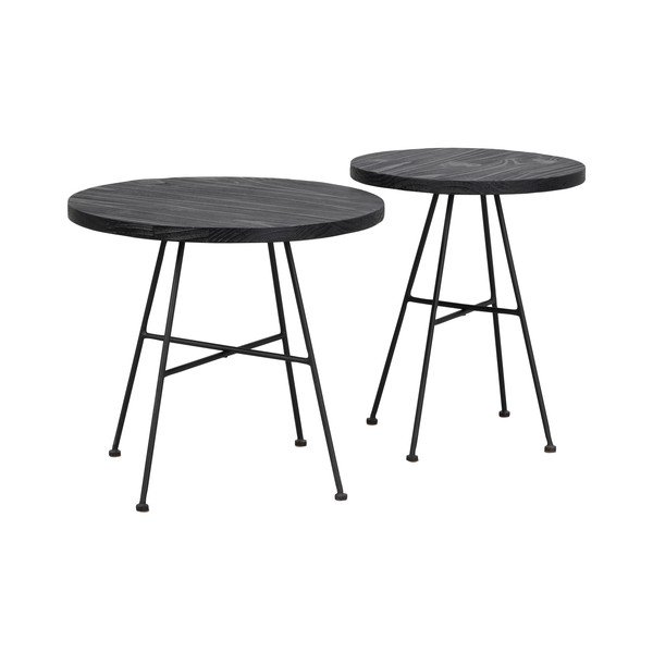 Set 2 măsuțe auxiliare cu blat din lemn de pin Rowico Grafton, negru-image-2