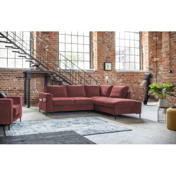 Colțar roz extensibil cu tapițerie din catifea (cu colț pe partea dreaptă) Lofty Lilly – Miuform-image-3