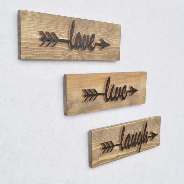 Set 3 decorațiuni din lemn pentru perete Black Love-image-2