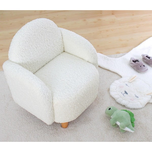Fotoliu pentru copii alb cu tapițerie din stofă bouclé Moylo – Artie-image-1