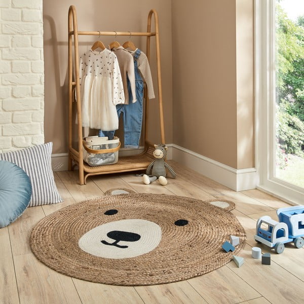 Covor pentru copii în culoare naturală din iută 100x100 cm Bertie Bear – Flair Rugs-image-1
