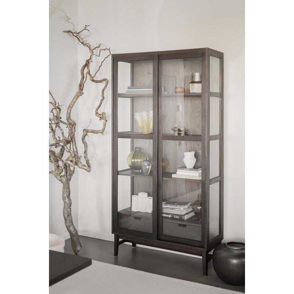 Vitrină maro cu aspect de lemn de stejar cu ușă glisantă 100x203 cm Hazelton – Rowico-image-4