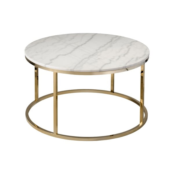 Măsuță de cafea cu blat din marmură albă și structură aurie, ⌀ 85 cm-image-2