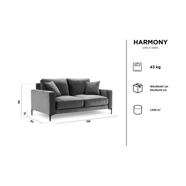 Canapea cu tapițerie din catifea Kooko Home Harmony, 158 cm, roz-image-4