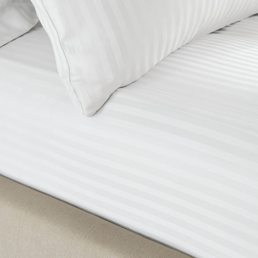 Cearceaf alb cu elastic 90x190 cm Satin Stripe - Catherine Lansfield