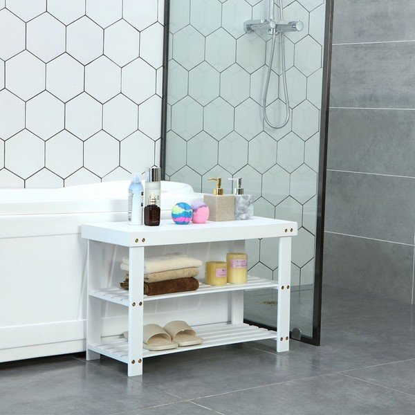 Raft din bambus pentru 6 perechi de pantofi Songmics, lățime 70 cm, alb-image-1