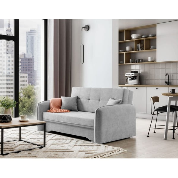 Canapea gri deschis extensibilă/cu spațiu de depozitare cu tapițerie din chenille 155 cm Laine – ELTAP-image-3