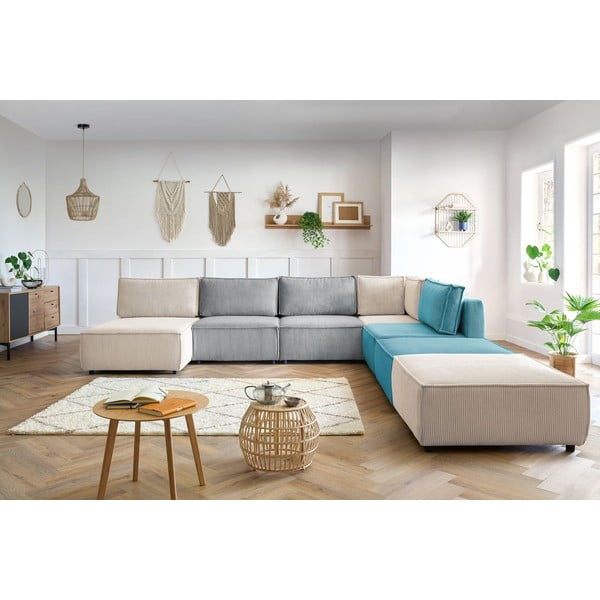 Colțar cu tapițerie din catifea reiată  (în formă de "U"/cu colț variabil) Nihad modular – Bobochic Paris-image-1