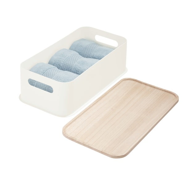 Cutie depozitare cu capac din lemn paulownia iDesign Eco Handled, 21,3 x 43 cm, alb-image-4