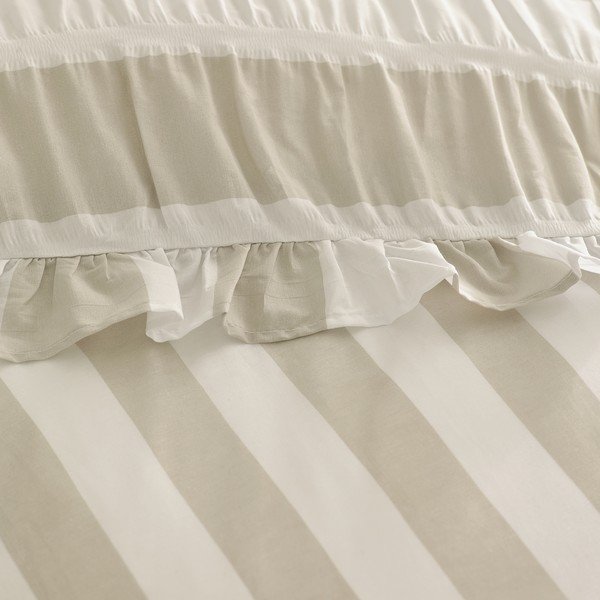 Lenjerie de pat bej pentru pat dublu cu 3 piese 200x200 cm Seersucker Frill Stripe – Catherine Lansfield-image-3